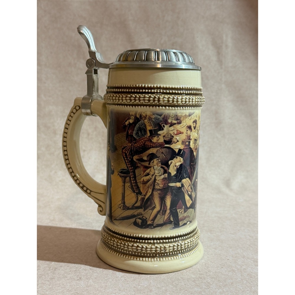 Paul‎ Sebastian Fine Fragrance Co Tavern Scene Ceramic Beer Stein with Metal Lid